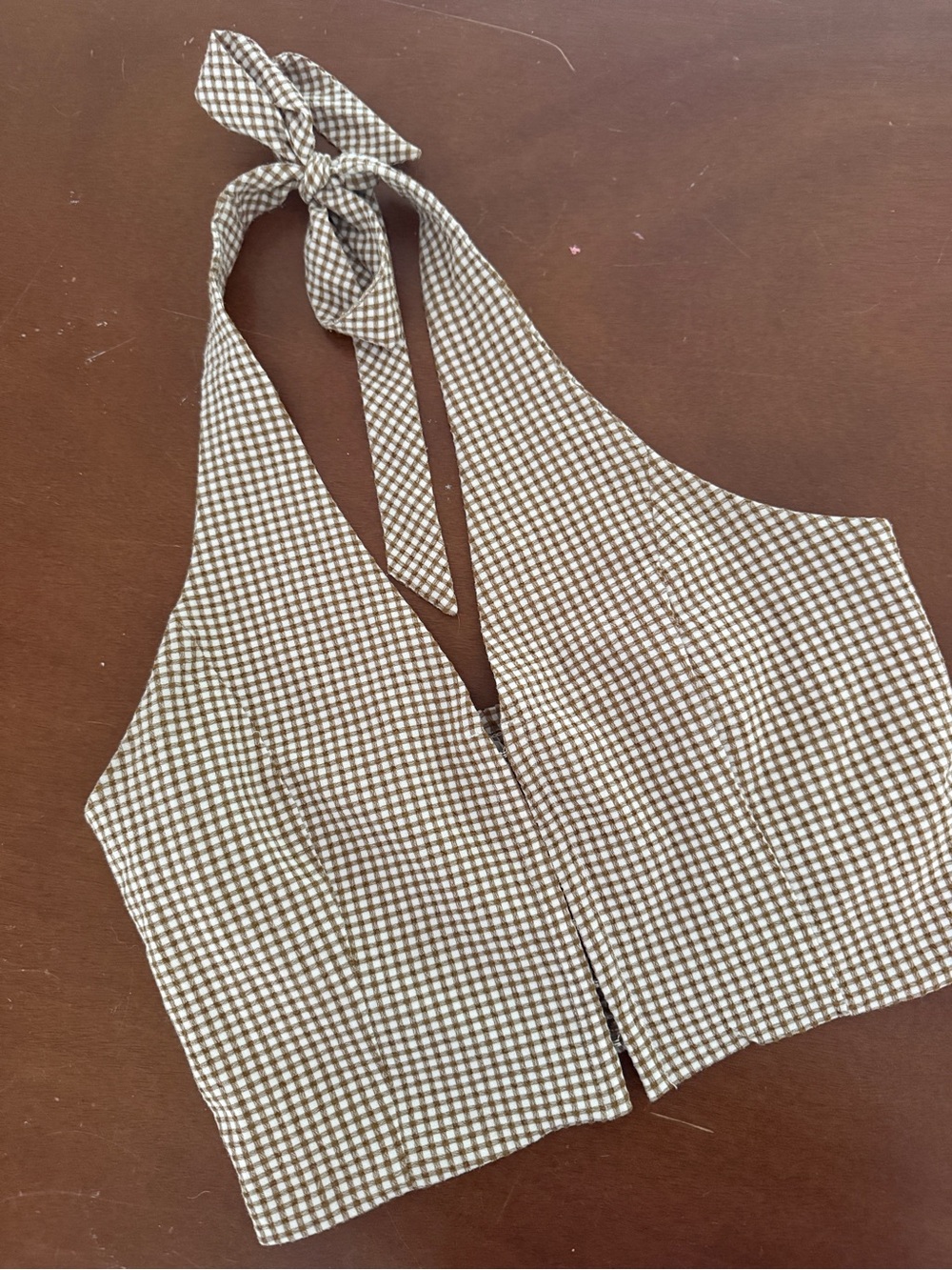 Oak + Fort Gingham Halter Crop Top in Brown & White